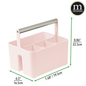 mDesign Plastic Shower Caddy Storage Organizer Utility Tote, Divided Basket Bin - Metal Handle for Bathroom, Dorm, Kitchen, Holds Soap, Shampoo, Conditioner - Aura Collection - Light Pink/Satin