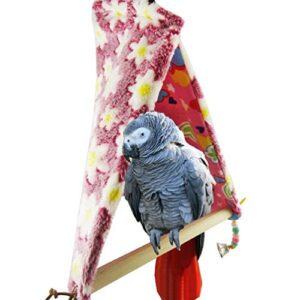 Bird Plush Perch Tent Winter Warm Triangle Hammock Nest Bed for Parrot Budgie Parakeet Cockatiel Lovebird (M)