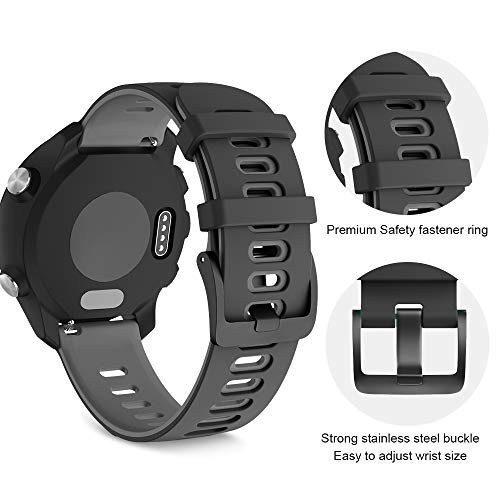 NotoCity for Vivoactive 3, Galaxy Watch 4 Galaxy Watch 5/Pro, 20mm Silicone Replacement Band for Forerunner 245/645, Galaxy Watch 4 Classic Watch 3 41mm/ Active 2(black-gray)