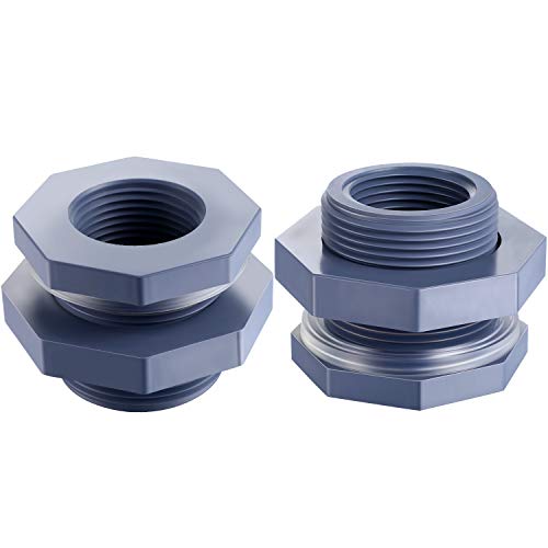 Outus 2 Pieces 1 Inch PVC Bulkhead Fitting PVC Bulkhead Fittings Rain Barrel Bulkhead Aquarium Bulkhead Tank Bulkhead Aquarium Bulkhead for Rain Barrels, Aquariums, Water Tanks and Ponds