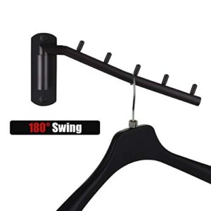 JQK Folding Clothes Hanger Rack, Stainless Steel Swing Arm Hook Holder, Clothing Hanging System Drying Closet Storage Organizer Matte Black Wall Mount, SHR100-PB