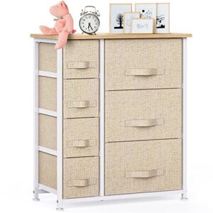 pipishell 7 drawer fabric dresser storage tower, dresser chest with wood top and easy pull handle, organizer unit for closets, bedroom, nursery room, office