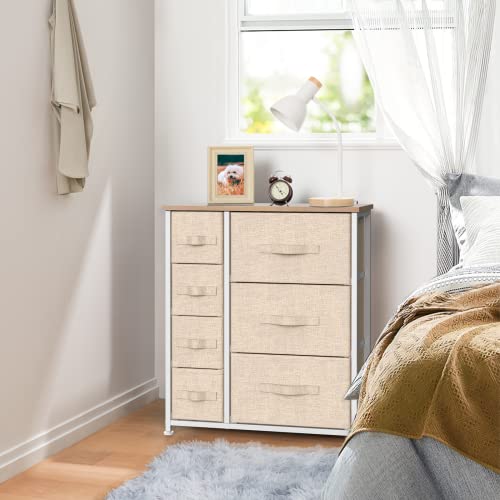 Pipishell 7 Drawer Fabric Dresser Storage Tower, Dresser Chest with Wood Top and Easy Pull Handle, Organizer Unit for Closets, Bedroom, Nursery Room, Office