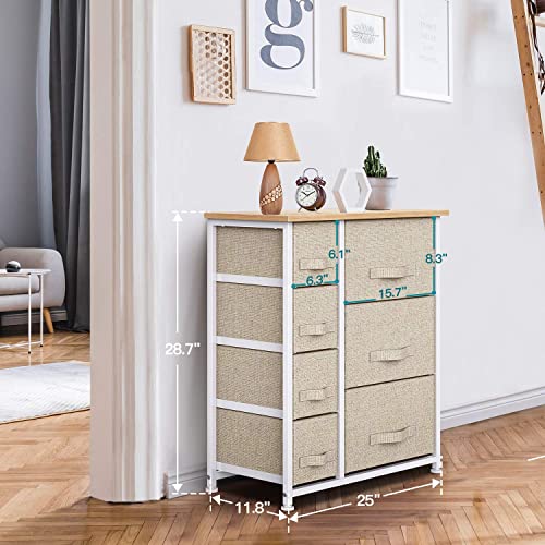 Pipishell 7 Drawer Fabric Dresser Storage Tower, Dresser Chest with Wood Top and Easy Pull Handle, Organizer Unit for Closets, Bedroom, Nursery Room, Office