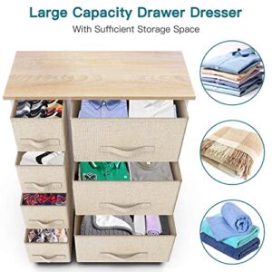 Pipishell 7 Drawer Fabric Dresser Storage Tower, Dresser Chest with Wood Top and Easy Pull Handle, Organizer Unit for Closets, Bedroom, Nursery Room, Office