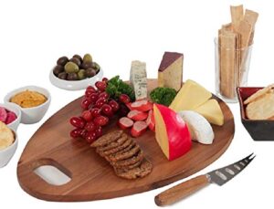 large 16" x 12" acacia wood charcuterie board,cheese board and knife set in gift box.serving platter,grazing plate, reversible, cutting board, kitchen decor