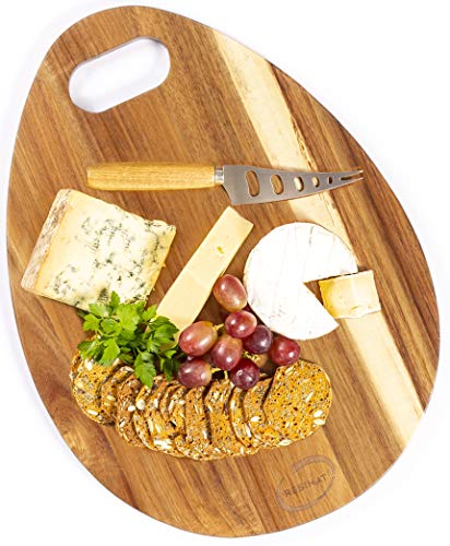 Large 16" x 12" Acacia Wood Charcuterie Board,Cheese Board and Knife Set in Gift box.Serving Platter,Grazing plate, reversible, Cutting Board, kitchen decor