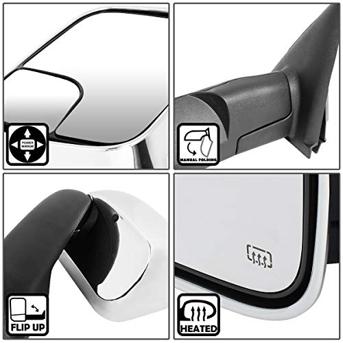 DNA Motoring TWM-012-T111-CH Pair of Chrome Cover Powered Heated Flip Up Towing Mirrors Compatible With 02-08 Ram 1500 / 03-09 Dodge Ram 2500 3500