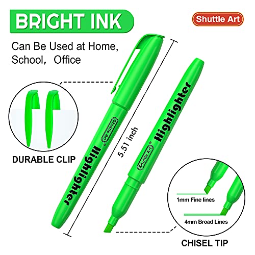 Shuttle Art Highlighters, 30 Pack Green Highlighters Bright Colors, Chisel Tip Dry-Quickly Non-Toxic Highlighter Markers for Adults Kids Highlighting in Home School Office