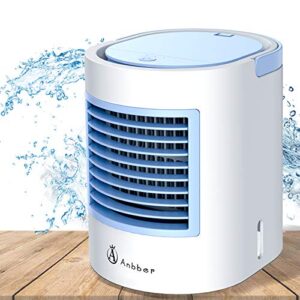 portable air conditioner, personal mini air cooler, quiet usb desk evaporative air cooler fan with 7 colors night light, fast cooling personal space, for home office outdoors travel, blue