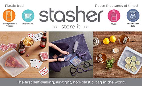 Stasher Re-Usable Food-Grade Platinum Silicone Stand Up Bag for Eating from/Cooking, Freezing and Storing in/Organising/Travelling, 17.80 x 20.30 cm/1.65 Litre/56 Fluid Ounces, Clear