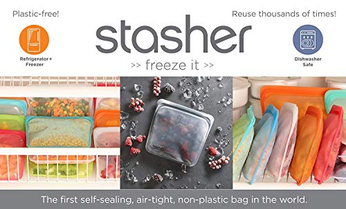 Stasher Re-Usable Food-Grade Platinum Silicone Stand Up Bag for Eating from/Cooking, Freezing and Storing in/Organising/Travelling, 17.80 x 20.30 cm/1.65 Litre/56 Fluid Ounces, Clear