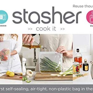 Stasher Re-Usable Food-Grade Platinum Silicone Stand Up Bag for Eating from/Cooking, Freezing and Storing in/Organising/Travelling, 17.80 x 20.30 cm/1.65 Litre/56 Fluid Ounces, Clear