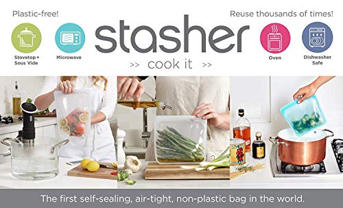 Stasher Re-Usable Food-Grade Platinum Silicone Stand Up Bag for Eating from/Cooking, Freezing and Storing in/Organising/Travelling, 17.80 x 20.30 cm/1.65 Litre/56 Fluid Ounces, Clear