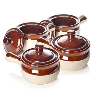 lifver french onion soup bowls, 18 oz french onion soup crocks oven safe, soup crocks with handles and lids, ceramic soup bowls for soup, stew, chilli, set of 4