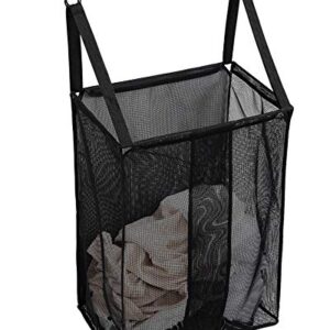 ALYER Wall Hanging Mesh Laundry Hamper,Over The Door Large Storage Bag with Big Metal Rim Opening,Hardware Included (Black)