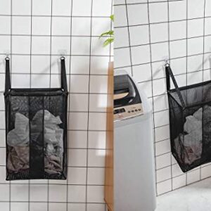 ALYER Wall Hanging Mesh Laundry Hamper,Over The Door Large Storage Bag with Big Metal Rim Opening,Hardware Included (Black)