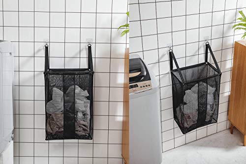 ALYER Wall Hanging Mesh Laundry Hamper,Over The Door Large Storage Bag with Big Metal Rim Opening,Hardware Included (Black)