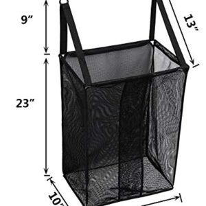 ALYER Wall Hanging Mesh Laundry Hamper,Over The Door Large Storage Bag with Big Metal Rim Opening,Hardware Included (Black)