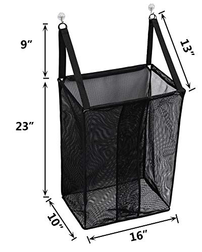 ALYER Wall Hanging Mesh Laundry Hamper,Over The Door Large Storage Bag with Big Metal Rim Opening,Hardware Included (Black)