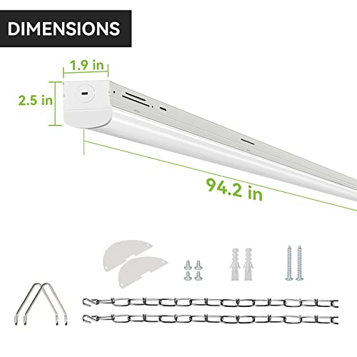 hykolity 8FT LED Shop Light, 65/75/90W LED Strip Light, [6-lamp F32T8 Fluorescent Equiv.] 3500K/4000K/5000K CCT Selectable, 130lm/W Commercial Grade LED Strip Light Fixture for Warehouse -4 Pack