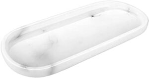 emibele bathroom vanity tray, 10" oval storage tray for dresser toilet tank kitchen sink countertop organizer, resin jewelry ring dish cosmetic decor tray for perfume candle soap shampoo, marble white