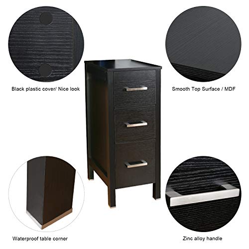 Bathroom Drawer Organizer,Free Standing Single Vanity,Nightstand,12" Lx20 Wx30 H, Made of MDF Wood,Vertical Dresser Storage Tower Vanity for Bedroom/Hallwa/Entryway,Self-Assemble,3 Drawers (Black)