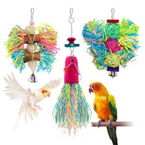 bwogue bird chewing toys parrot shredder toy shred foraging hanging cage toy for conure cockatiel african grey amazon (3 pack)
