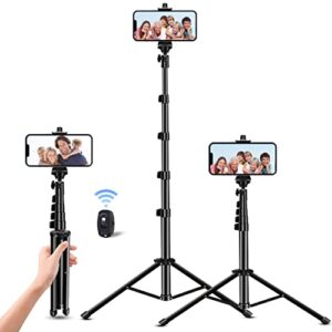 phone tripod stand selfie stick 64 inch aluminum alloy with wireless remote video record/photography/live streaming compatible with iphone 14 13 12 11 pro xs max xr x 8 7 6 plus, android samsung