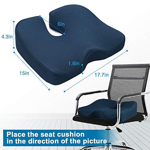 Seat Cushion for Office Chair, Mkicesky Memory Foam Coccyx Cushion Relieve Tailbone, Lower Back, Hip, Sciatica Pain, Ergonomic Seat Pad for Car, Wheelchair, Desk Chair and Sitting on Floor