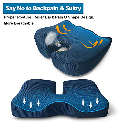 Seat Cushion for Office Chair, Mkicesky Memory Foam Coccyx Cushion Relieve Tailbone, Lower Back, Hip, Sciatica Pain, Ergonomic Seat Pad for Car, Wheelchair, Desk Chair and Sitting on Floor