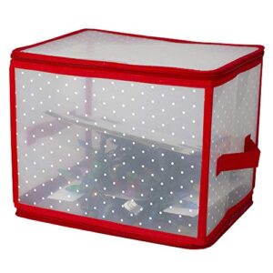 Home Basics Textured Polka Dot Christmas Light Bag Seasonal Holiday Clear Transparent Storage for Easter, 4th July, Fall, Halloween, Red