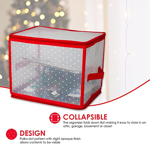 Home Basics Textured Polka Dot Christmas Light Bag Seasonal Holiday Clear Transparent Storage for Easter, 4th July, Fall, Halloween, Red