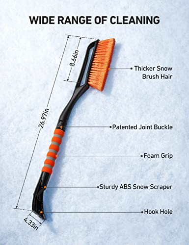 AstroAI 27 Inch Snow Brush and Detachable Ice Scraper with Ergonomic Foam Grip for Cars, Trucks, SUVs (Heavy Duty ABS, PVC Brush)