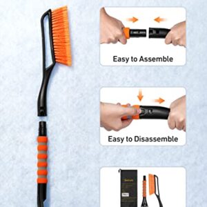 AstroAI 27 Inch Snow Brush and Detachable Ice Scraper with Ergonomic Foam Grip for Cars, Trucks, SUVs (Heavy Duty ABS, PVC Brush)