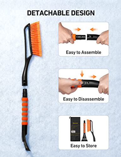 AstroAI 27 Inch Snow Brush and Detachable Ice Scraper with Ergonomic Foam Grip for Cars, Trucks, SUVs (Heavy Duty ABS, PVC Brush)