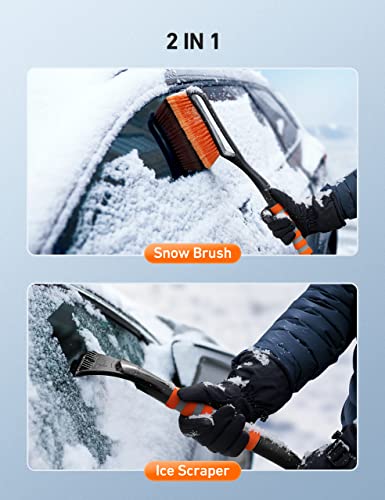 AstroAI 27 Inch Snow Brush and Detachable Ice Scraper with Ergonomic Foam Grip for Cars, Trucks, SUVs (Heavy Duty ABS, PVC Brush)