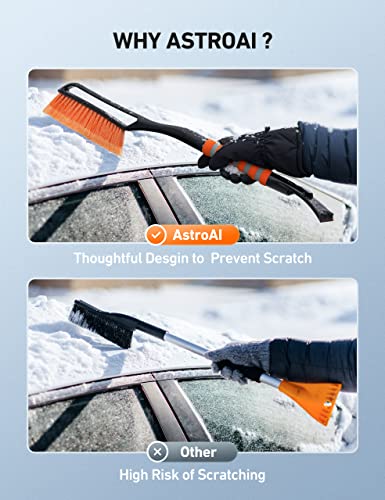 AstroAI 27 Inch Snow Brush and Detachable Ice Scraper with Ergonomic Foam Grip for Cars, Trucks, SUVs (Heavy Duty ABS, PVC Brush)