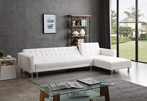 Greatime Faux Leather Reversible Sleeper Sofa & Chaise/Leatherette Convertible Section Sofa