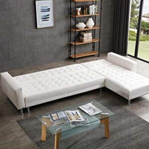 Greatime Faux Leather Reversible Sleeper Sofa & Chaise/Leatherette Convertible Section Sofa