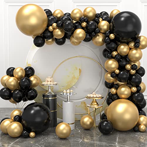 JOYYPOP 134pcs Black and Gold Balloon Garland Arch Kit Black and Gold Party Decorations for Graduation Party New Years Birthday Anniversary Party Decorations