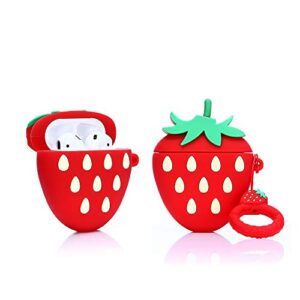 lewote airpods silicone case funny cute cover compatible for apple airpods 1&2[fruit and vegetable series][best gift for girls&boys or couples] (3d strawberry)