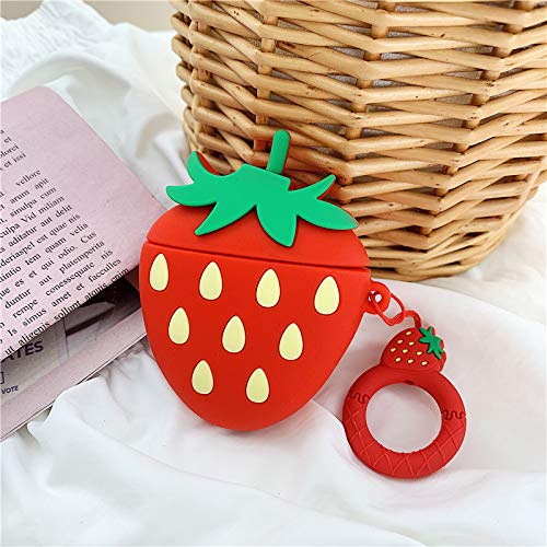 LEWOTE Airpods Silicone Case Funny Cute Cover Compatible for Apple Airpods 1&2[Fruit and Vegetable Series][Best Gift for Girls&boys or Couples] (3D Strawberry)
