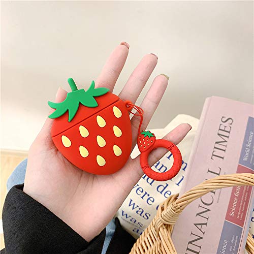LEWOTE Airpods Silicone Case Funny Cute Cover Compatible for Apple Airpods 1&2[Fruit and Vegetable Series][Best Gift for Girls&boys or Couples] (3D Strawberry)