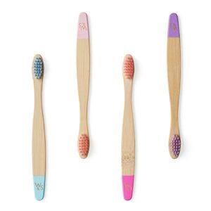 Wild & Stone Organic Children's Bamboo Toothbrush | 4 Pack Candy Colour | Soft Fibre Bristles | 100% Biodegradable Handle | BPA Free | Vegan Eco Friendly Kids Toothbrushes