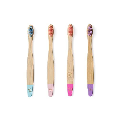 Wild & Stone Organic Children's Bamboo Toothbrush | 4 Pack Candy Colour | Soft Fibre Bristles | 100% Biodegradable Handle | BPA Free | Vegan Eco Friendly Kids Toothbrushes