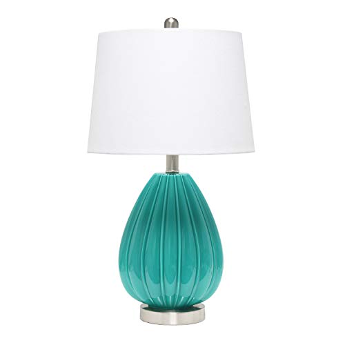 Elegant Designs LT3320-TEL Teal Creased Table Lamp with Fabric Shade