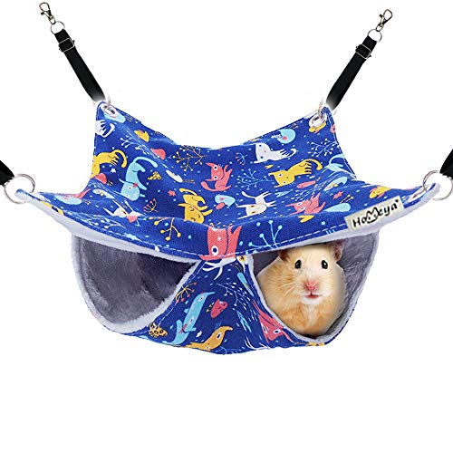 HOMEYA Pet Small Animal Hanging Hammock, Bunkbed Hammock Toy for Ferret Hamster Parrot Rat Guinea-Pig Mice Chinchilla Flying Squirrel Sleep Nap Sack Cage Swinging Bed Hideout (Small Cat Pattern)