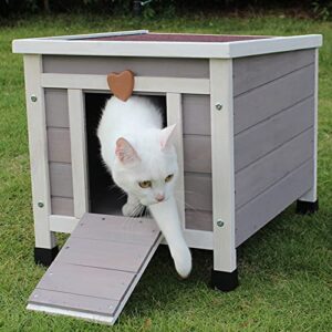 rockever cat house outside, feral cat house outdoor weatherproof rabbit hutch small, wooden small pet house and habitats
