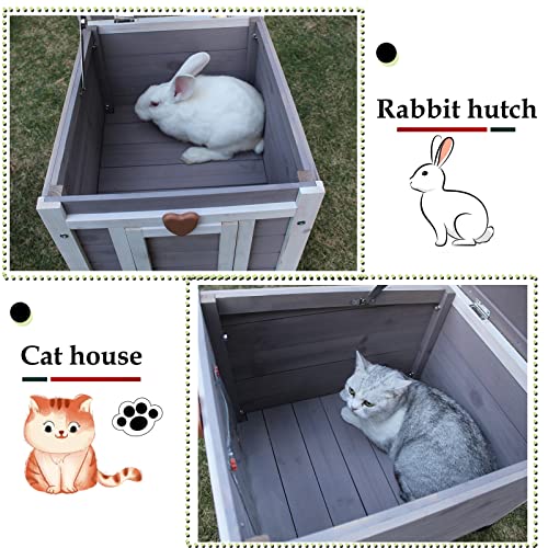 Rockever Cat House Outside, Feral Cat House Outdoor Weatherproof Rabbit Hutch Small, Wooden Small Pet House and Habitats